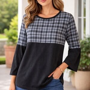 Plaid Black and Gray Women's Top